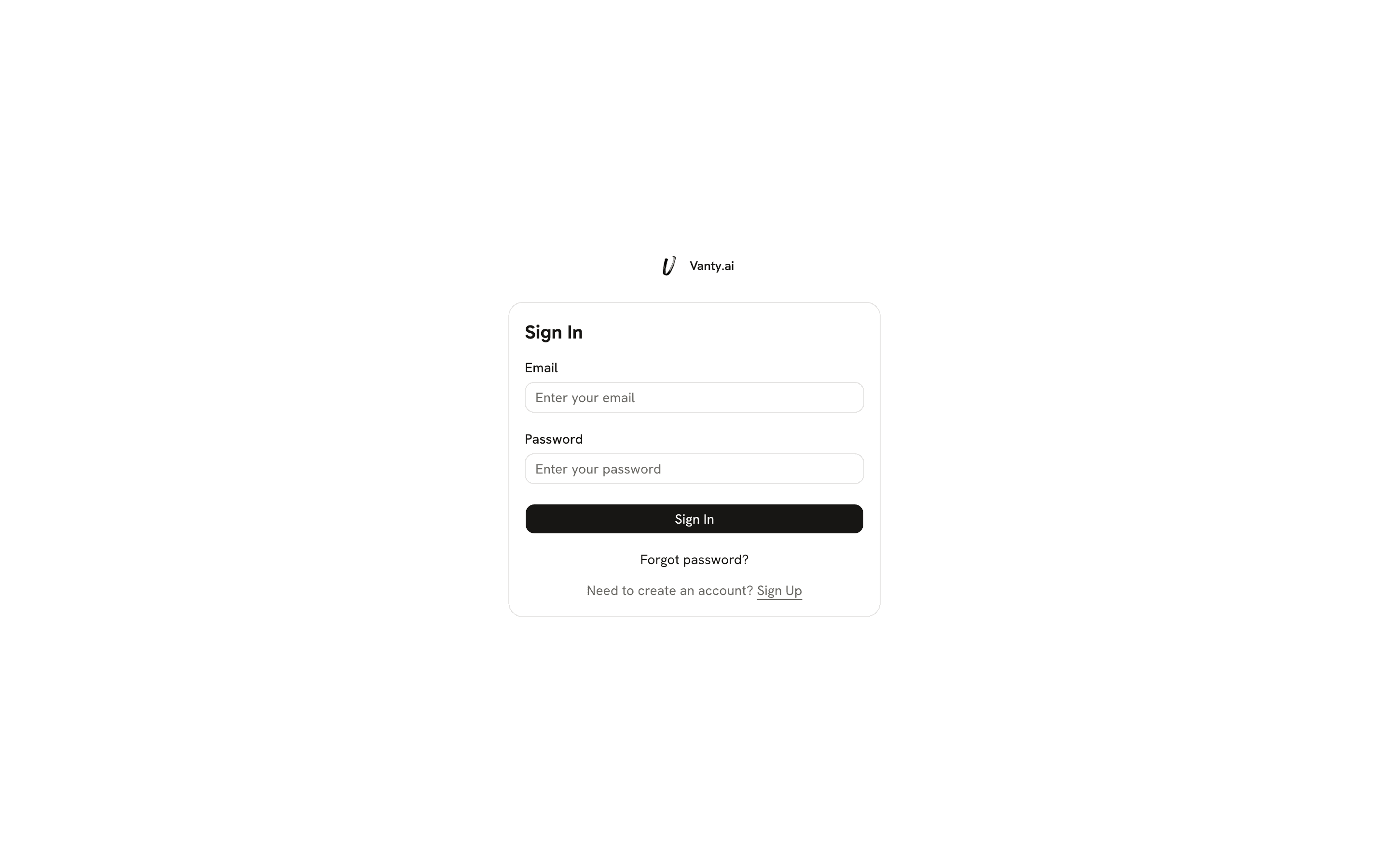 Sign in page for entering your email and password.